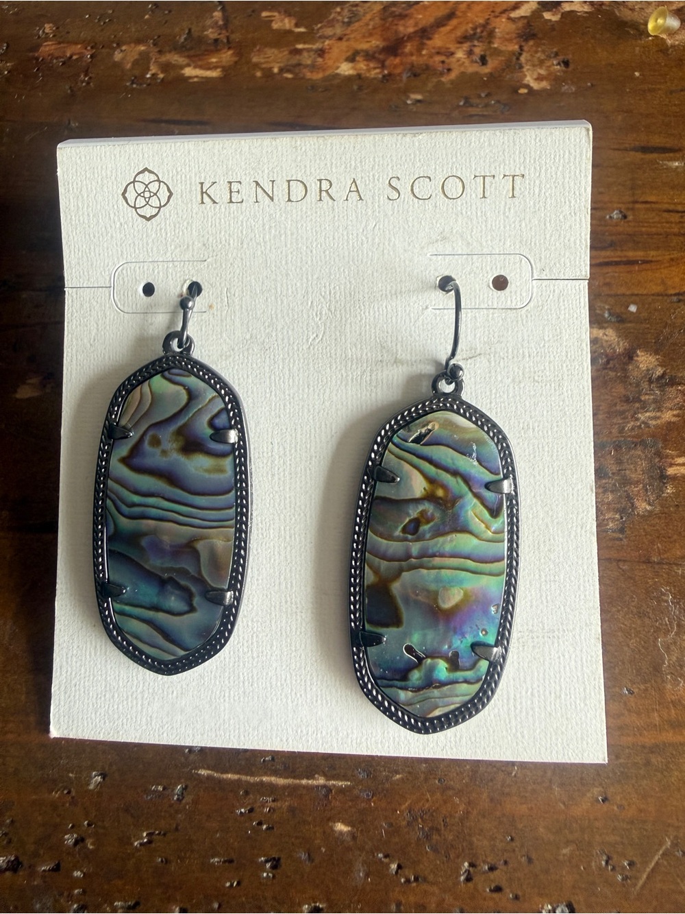 NWOT Kendra Scott Elle Drop Earrings Abalone Shell In Gunmetal Tone
